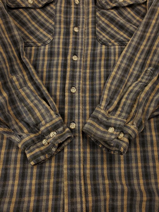 Cadhartt Flannel Shirt Mens Large Plaid Button Up Brown Gray Vintage Distressed - Picture 8 of 10